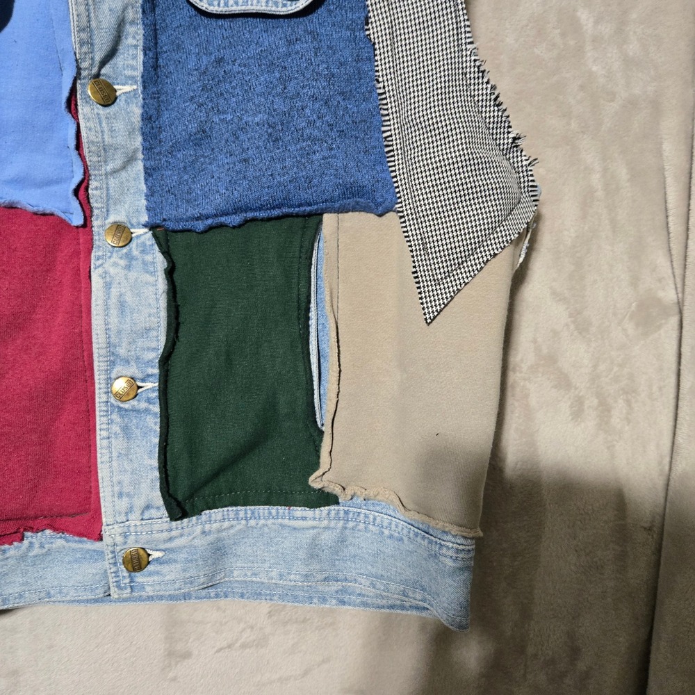 Vintage Style Handmade Patchwork Denim Vest OFAK M‎ Colorful Boho  Y2kJacket - Picture 6 of 9